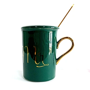 Creative Nordic personality Army green promotion custom Gifts mug ceramic water cup large capacity mug with lid spoon coffee cup