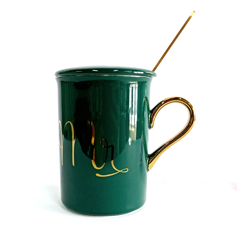 Creative Nordic personality Army green promotion custom Gifts mug ceramic water cup large capacity mug with lid spoon coffee cup