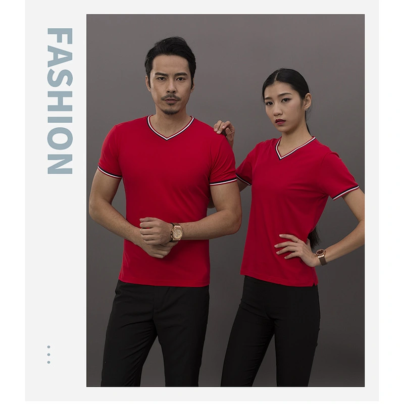 High Quality Promotional customized logo advertising gifts  printing polyester/cotton v-neck t shirt