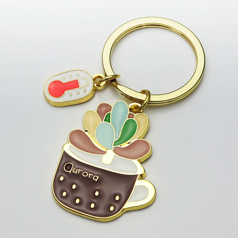 Luxury Mini Plant Design Blank Metal Key Chain Custom Logo Promotional Gift Various Plant Ring Holder Key Chain