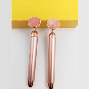 High Quality Custom Electric 24K gold Natural Jade stone Face Massage Roller Facial  Massage Skin Care