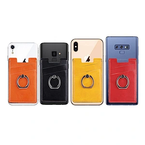 Self adhesive credit card holder Cell Phone Finger Ring Holder Smartphone Rotation Mobile card Ring Holder Pu  Fashion Custom