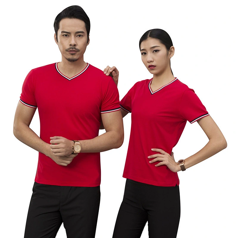 High Quality Promotional customized logo advertising gifts  printing polyester/cotton v-neck t shirt