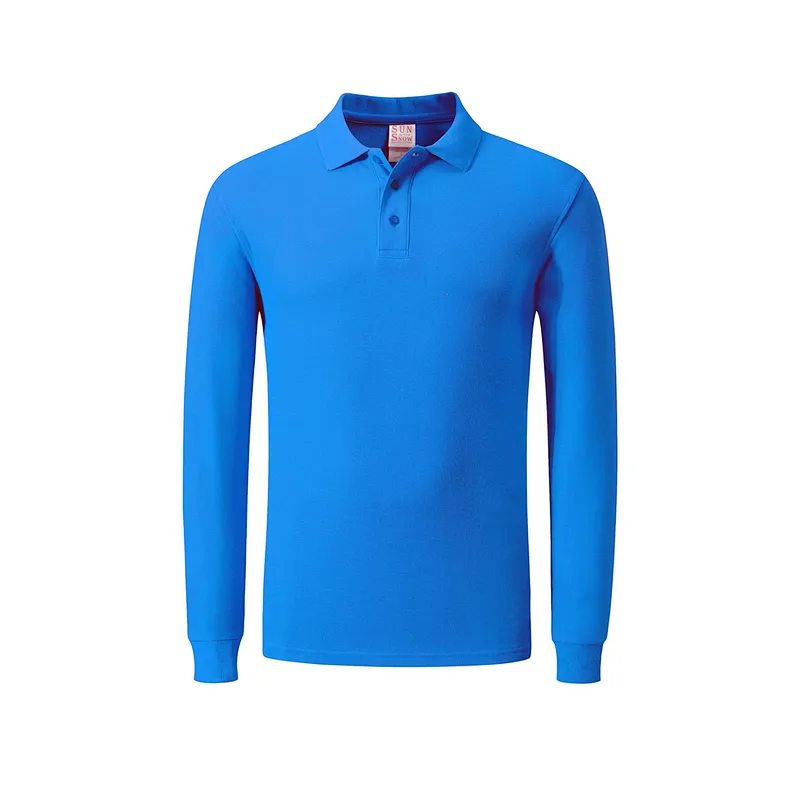 High Quality Custom promotion Men  Polo shirt 100% Cotton Button Front Long Sleeve Polo Shirt