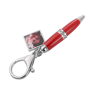 Promotional gift creative mini metal diamond rotating signature pen with keychain and  blank photo custom ballpoint pen