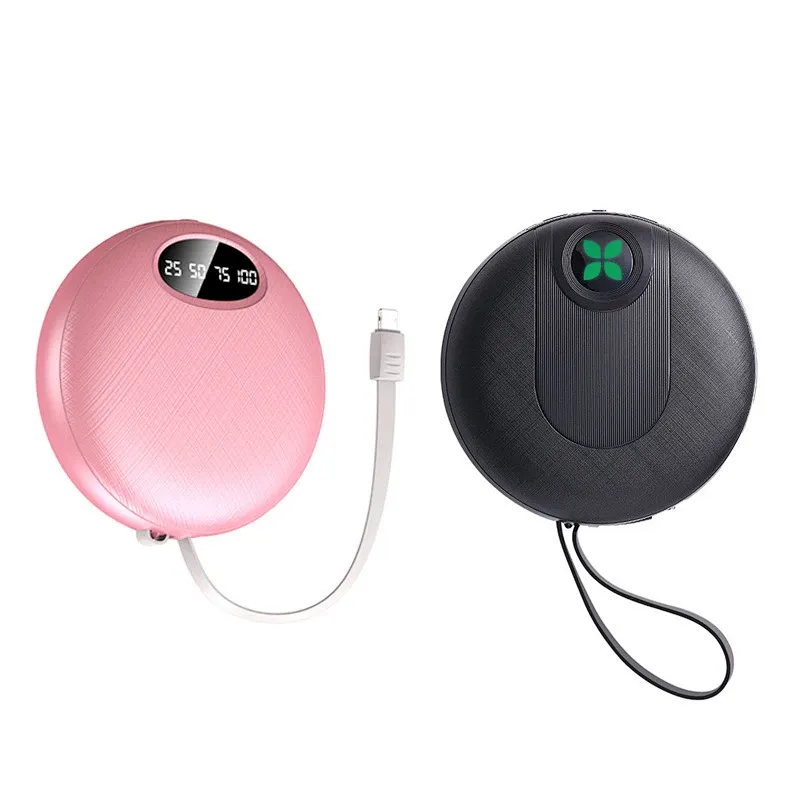 Popular Design Universal Portable Power Bank Mobile Phone 10000mah Charger Mini Round Shape Built-in Cable Power Bank
