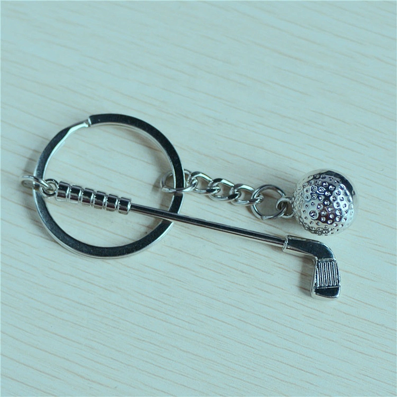 Wholesale high quality Custom promotional Gifts keychain 3D Mini Golf Ball And Golf Club Shaped Metal Golf Keychain