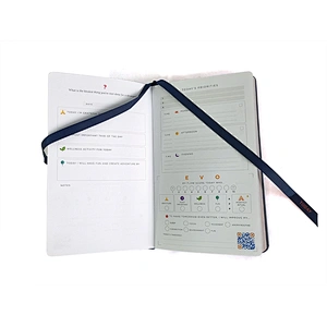 Custom high quality Elastic bands PU Leather Cbelt metal notebook 4C+4C printed double ribbon with hot stamping edge notebook