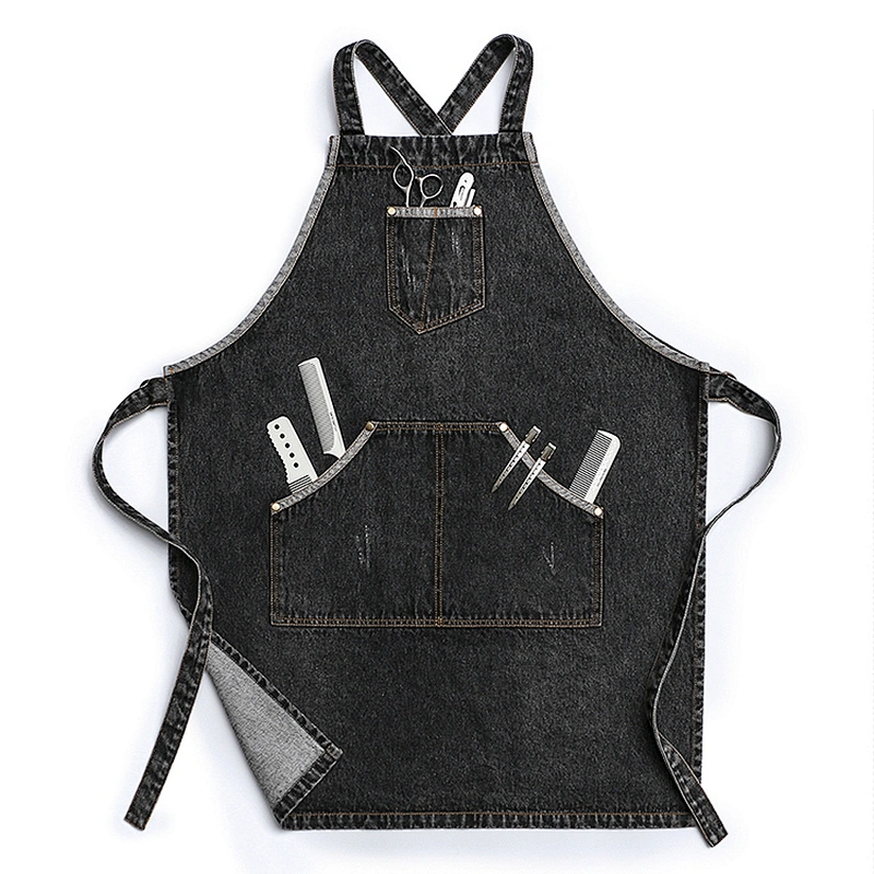 Custom cotton denim fabric Apron with  Pockets Jean Apron advertising promotion  Hairstylist tool/chef Apron