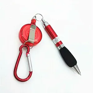 Promotional Gift custom logo outside retractable reel ballpoint pen with Carabiner clip Key chains