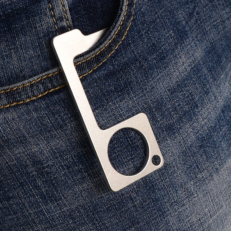 Custom logo EDC keychain door opener no touch key hands free door opener classic silver keychain