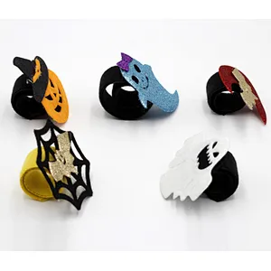 Halloween Felt Skulls Wrist Slap-ring gift Pumpkin Bat Ghost Bracelet  Wristband Halloween Party Decorations For Kids