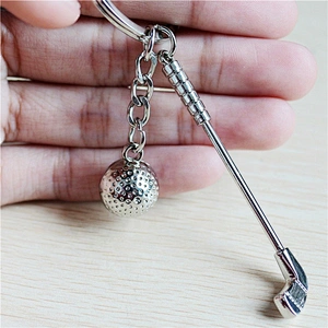 Wholesale high quality Custom promotional Gifts keychain 3D Mini Golf Ball And Golf Club Shaped Metal Golf Keychain