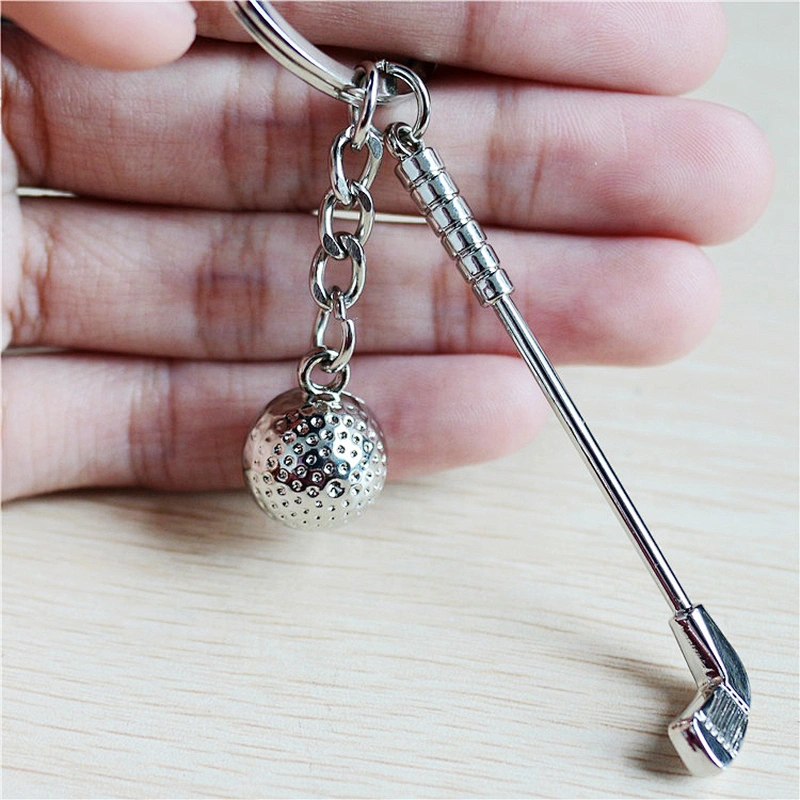 Wholesale high quality Custom promotional Gifts keychain 3D Mini Golf Ball And Golf Club Shaped Metal Golf Keychain
