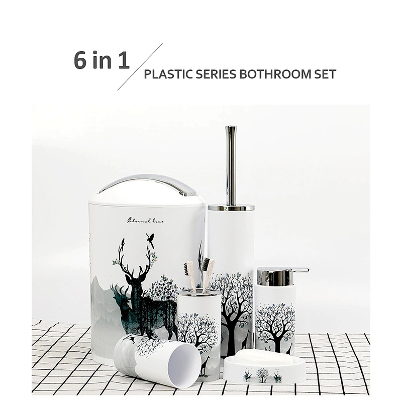 Modern Design Custom high Quality Unique Plastic Bathroom Accessories Six-piece Sets