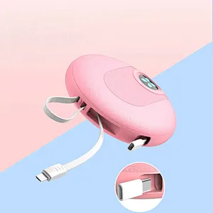 Newest custom gift   Portable Round Built-in Cable Power Bank  Mobile Phone10000mah Power Bank