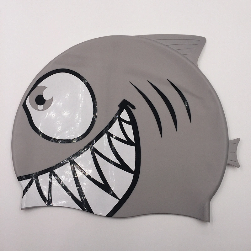 Promotional Gift Hot Sale Carton Silicon Child Diving Waterproof Swimming Cap Fish Shark Pattern Swimming Hat