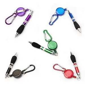 High  quality Promotional Gift custom logo Outside retractable  reel ballpoint pen with carabiner clip  Keychains
