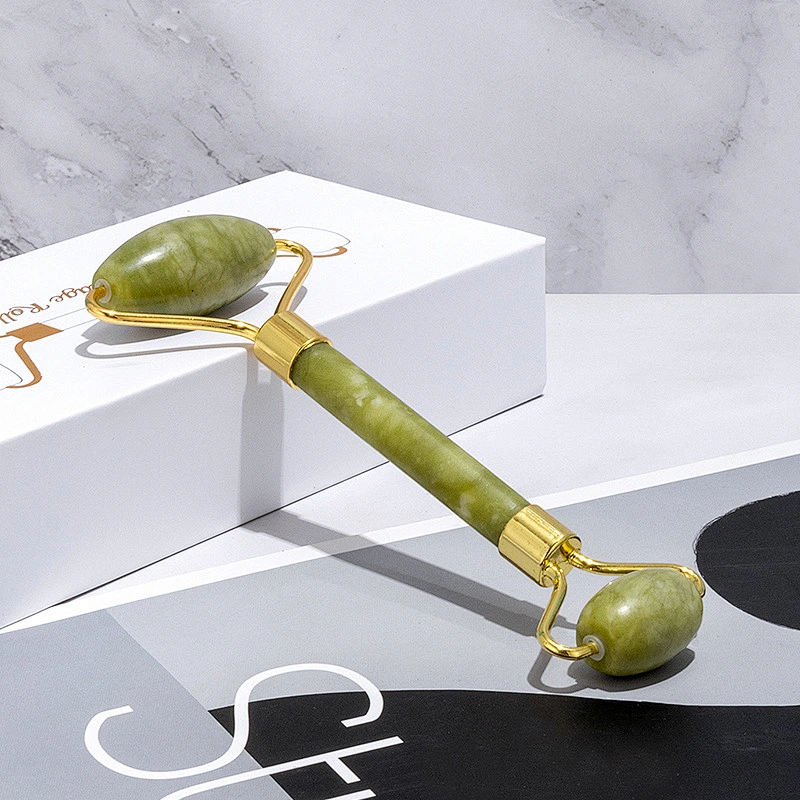 High Quality Custom Handheld Double Welded Rose Quartz Facial Massage Natural Jade Facial Roller