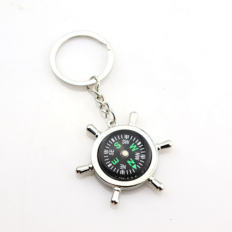 Hot Sale Mini Compass Metal Key Chain Promotional Gift Navigator for Climbing Hiking Keyring Silver Color Keychain