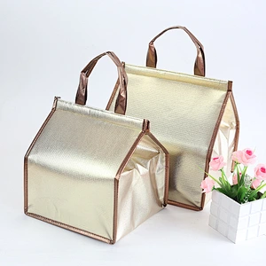 Wholesale Custom Logo Nonwoven Aluminum Foil Foldable Lunch Portable Cake Insulated Waterproof Soft Cute Ice insulation bag