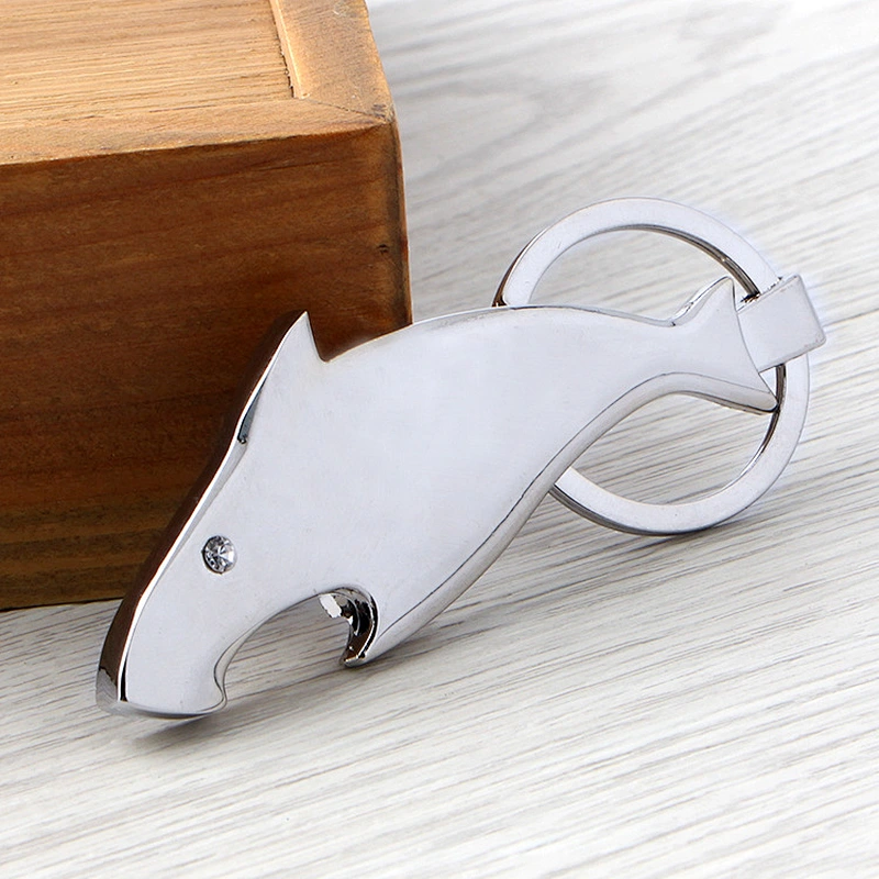 Wholesale fashion Custom Logo Promotion Gift Metal Keychain Dolphin Shape Bottle Opener Keychain