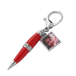 Promotional gift creative mini metal diamond rotating signature pen with keychain and  blank photo custom ballpoint pen