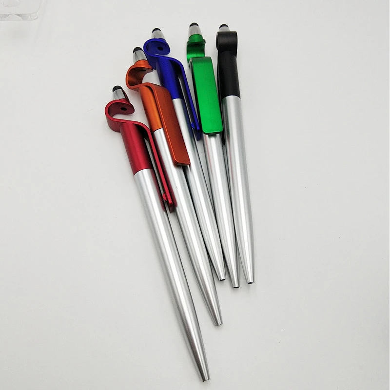 Promotional advertising pen customized logo multi-function touch screen ballpoint pen with mobile phone stand capacitive pen