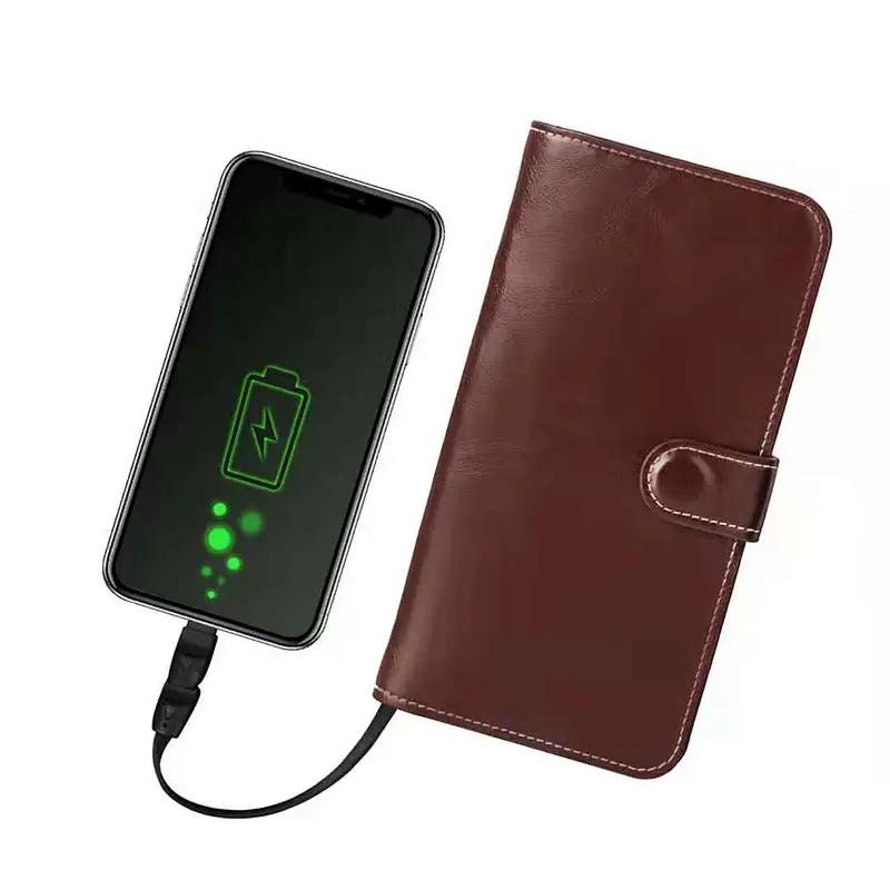 2021 New Design Multi-functional Phone Charging Wallet Money Clip Wireless Cable Built-in 6000Amh Power Bank Charging Wallet