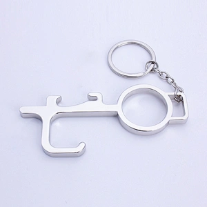 Custom Multi-functions Beer bottle opener  door opener hook keychain hygiene keychain key no touch door opener