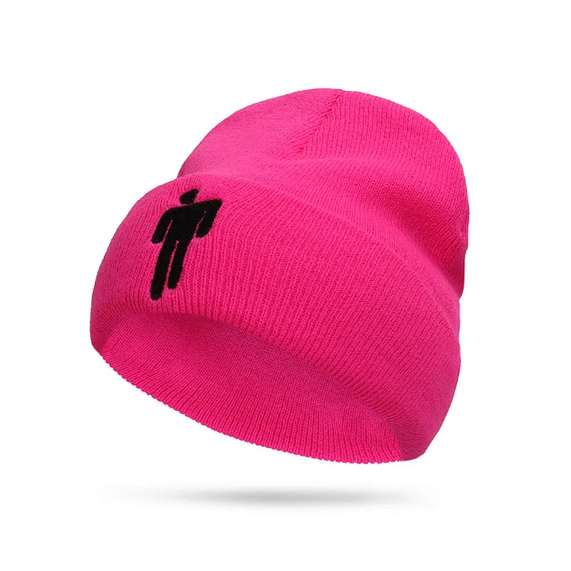 100% Acrylic knitting beanie embroidery winter hat custom logo OEM brand promotional items