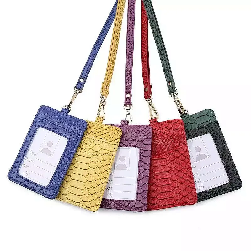 Custom logo High quality Leather PU Lanyard  working Card Badge Holder Promotional activities  working Card Holder