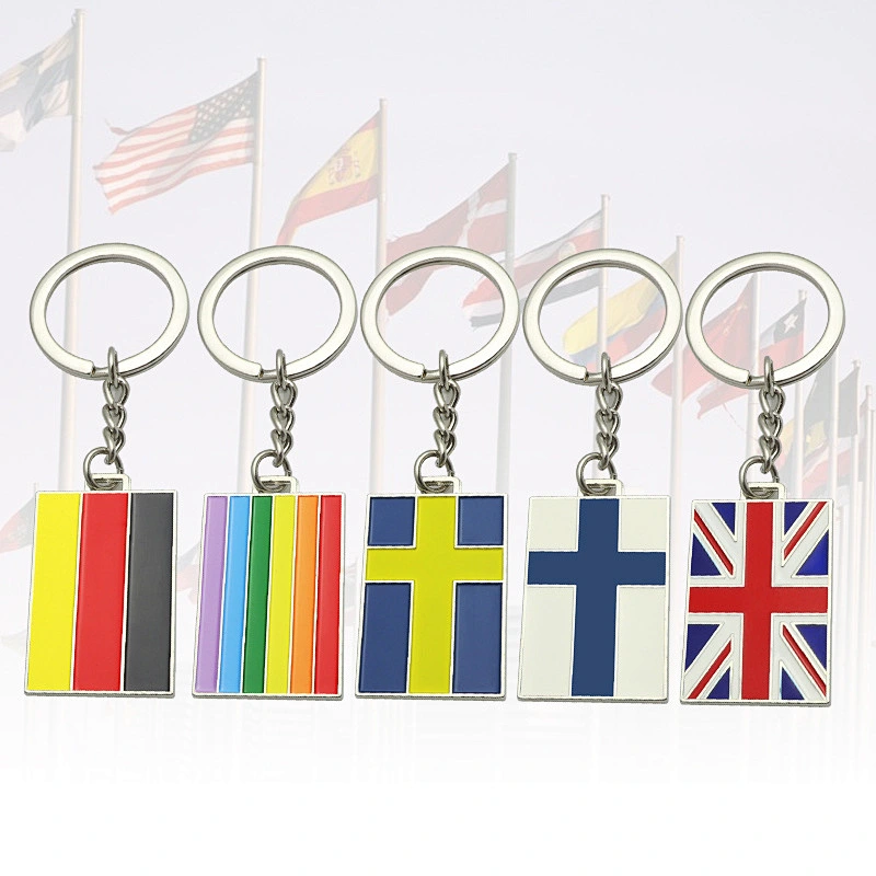 Promotional Gift  Mini Flags Metal Key Chain National Day Souvenir Different Countries Flags Blank Key Chains
