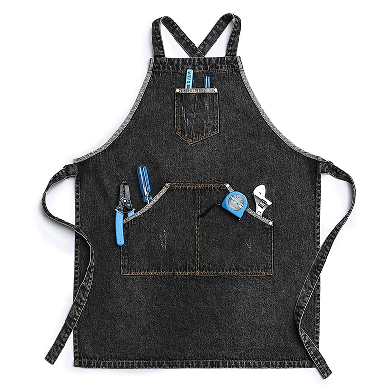 Custom cotton denim fabric Apron with  Pockets Jean Apron advertising promotion  Hairstylist tool/chef Apron