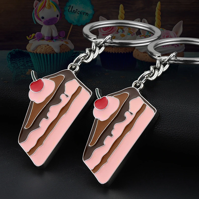 Hot Sale Promotional Gift Mini Metal Cake Shaped Key Chain Blank Custom Logo Printed Key Chains