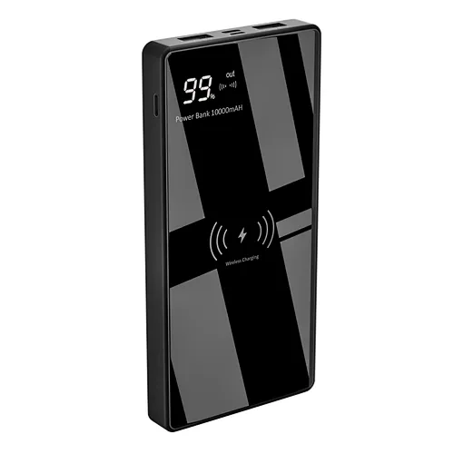 Fashion tempered glass surface mobile charger 10000 mah power bank  Wireless charging portable power bank