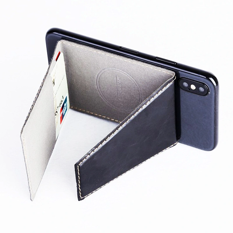 High Quality Custom logo RFID blocking PU leather backing adhesive phone stand &phone Credit Card Holders