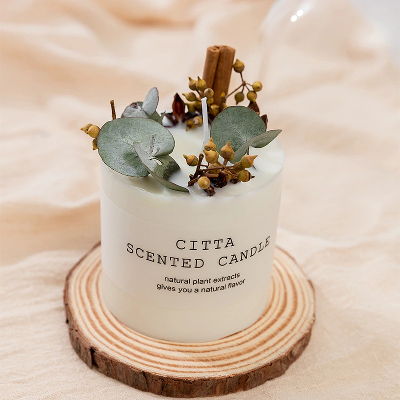 Fashion popular Custom Creative Gifts aroma candles high quality tray glass cover aroma dried flower candles