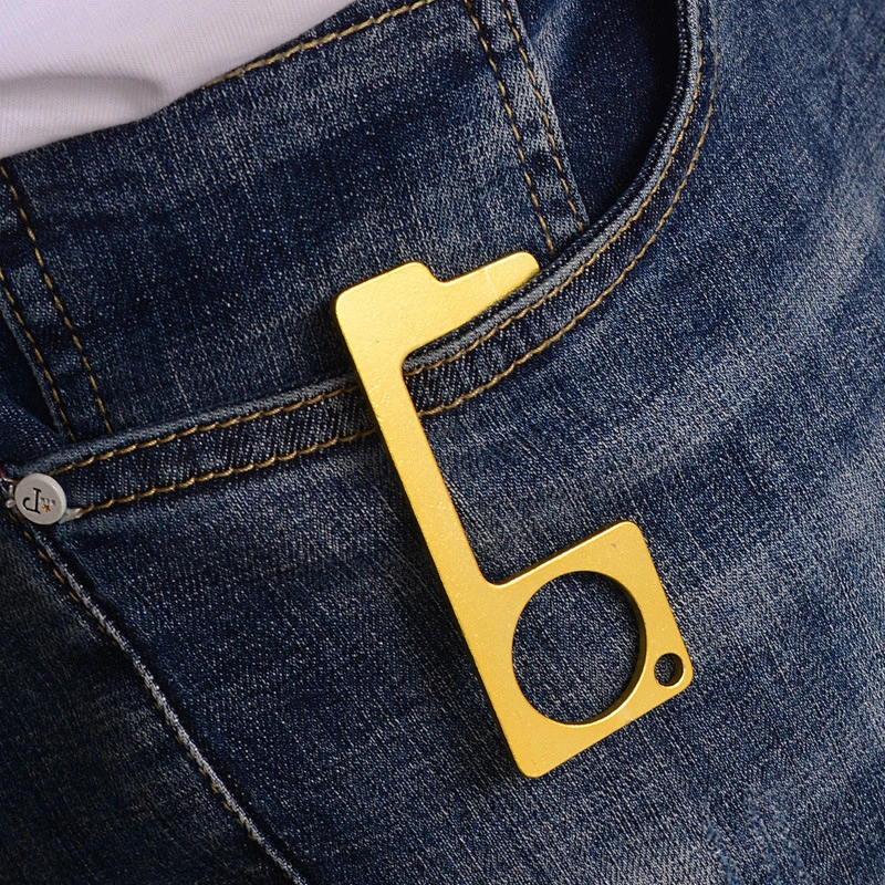 Custom logo EDC keychain door opener no touch key hands free door opener classic silver keychain