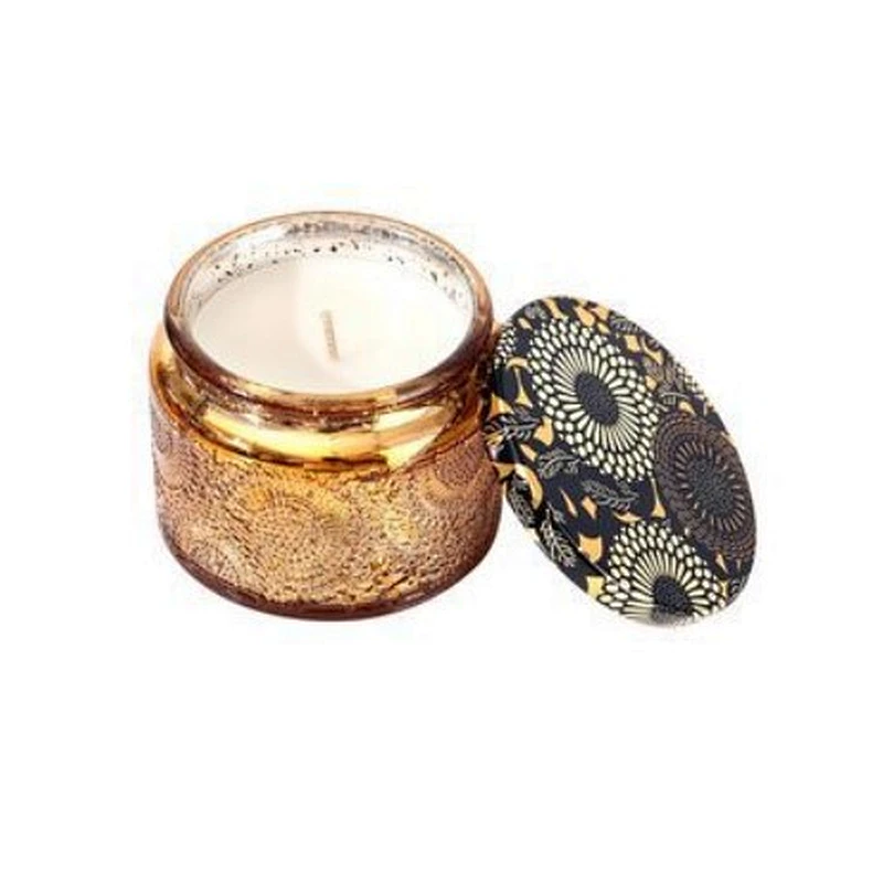 New Design Luxury Embossed Glass Scented Candle Jar 90g DIY Empty Glass Jar with Lid without Soywax