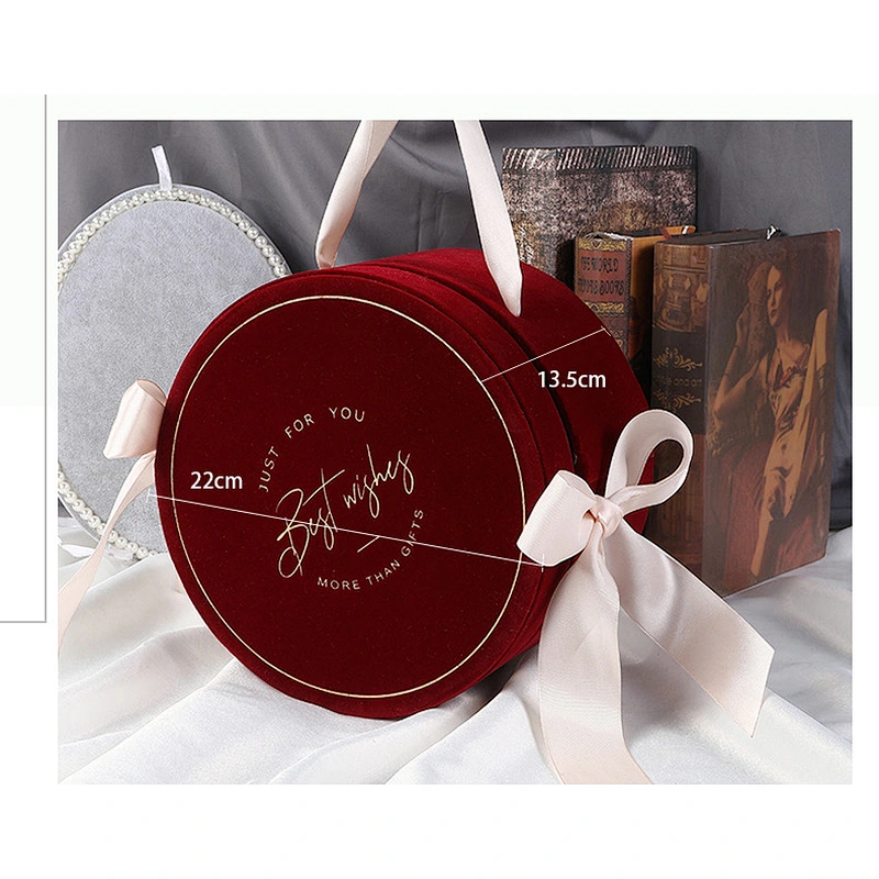 Hand carry custom logo Circular velvet  gift box with nice bowknot ribbon paper wedding  gift boxes