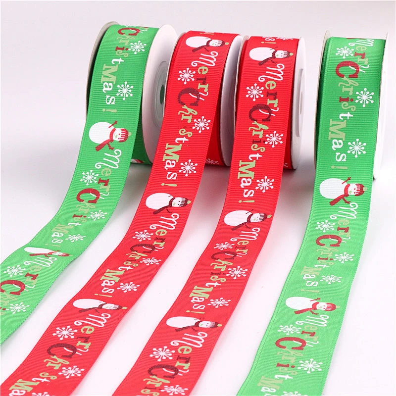 Wholesale custom high quality 25mm foil gold Merry Christmas satin ribbons