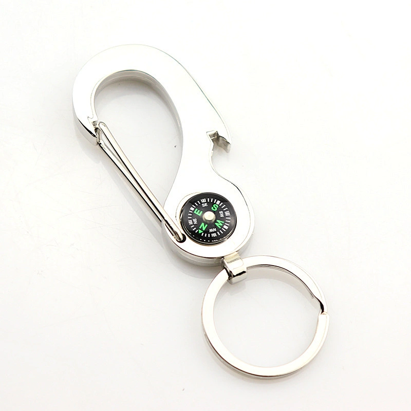 Multi-functional Mini Metal Key Chain Compass Bottle Opener Souvenir Promotional Gift Engraving Logo Silver Color Key Chains