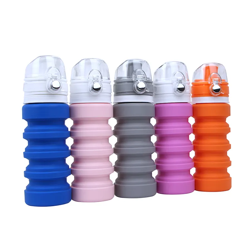 Promotional 500ml foldable bottle Food grade BPA free for travel gym camping hiking portable Leak Proof siliocne water bottle
