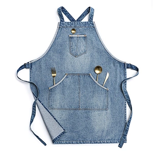 Custom cotton denim fabric Apron with  Pockets Jean Apron advertising promotion  Hairstylist tool/chef Apron