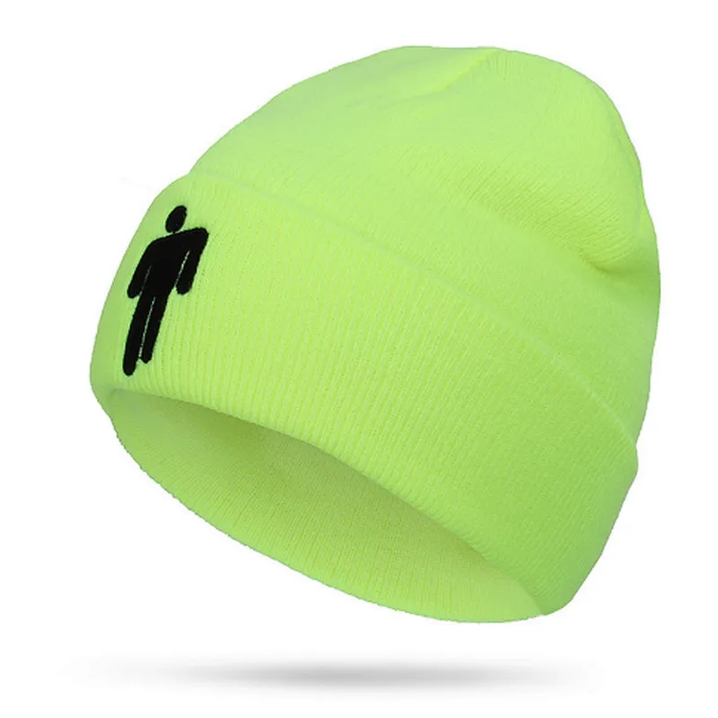 Wholesale Fashion adult custom embroidery logo billie eilish acrylic knitting beanie  winter hats