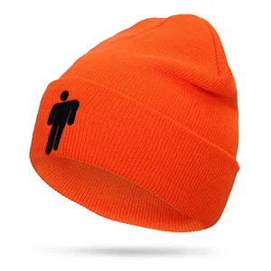 Wholesale Fashion adult custom embroidery logo billie eilish acrylic knitting beanie  winter hats