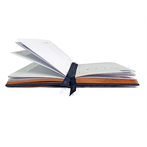 Custom high quality Elastic bands PU Leather Cbelt metal notebook 4C+4C printed double ribbon with hot stamping edge notebook