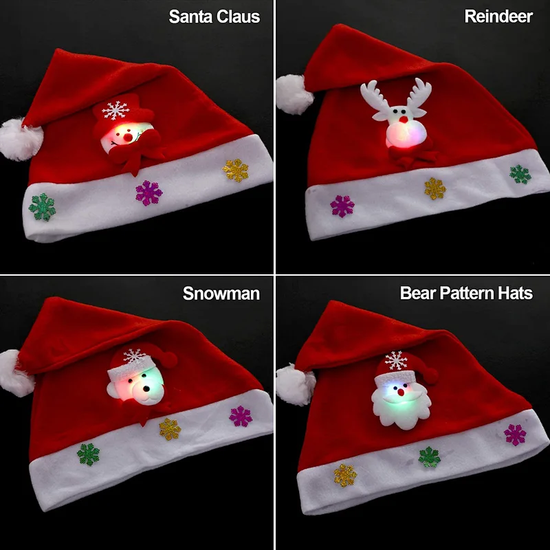 Christmas decorations Holiday gifts Decals cartoon decorations Santa Snowman Christmas Hat with light