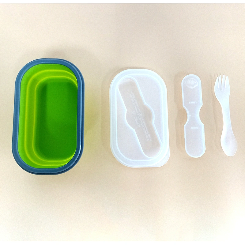 Hot Selling Food Grade BPA Free Single Cup Silicone Food Storage Container Collapsible Plastic  Spoon Lunch Bento Box